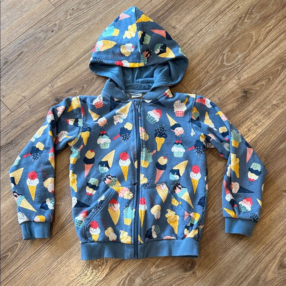 Polarn O. Pyret Zip Hoodie Sweatshirt - Ice Cream Print 🍦🍧 100% cotton organic